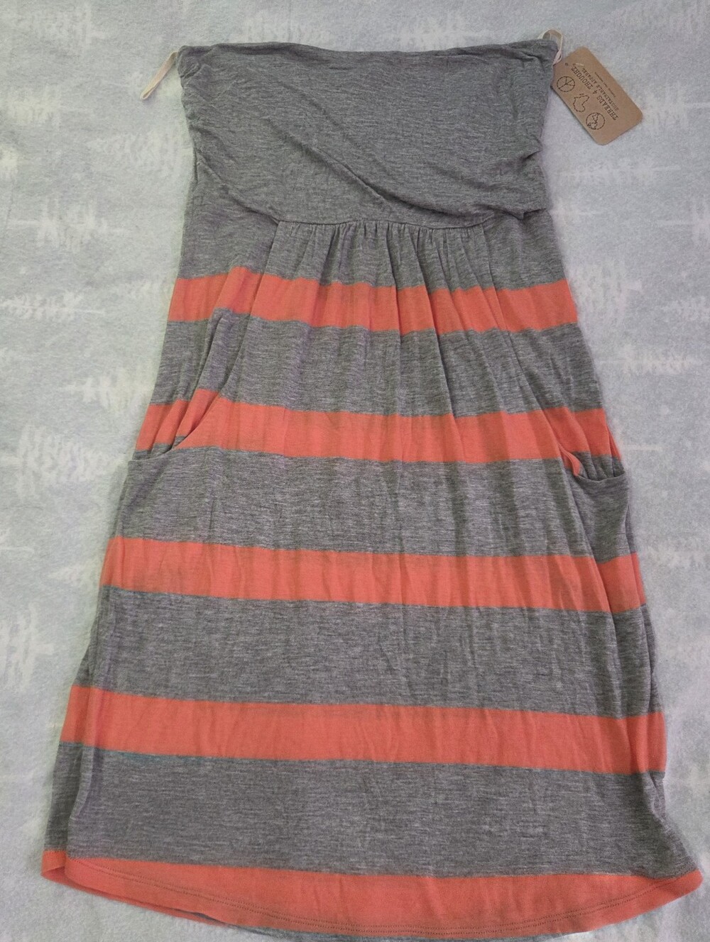 NEW THREADS 4 THOUGHT Strapless Striped Grey & heavenly Peach Dress Size L